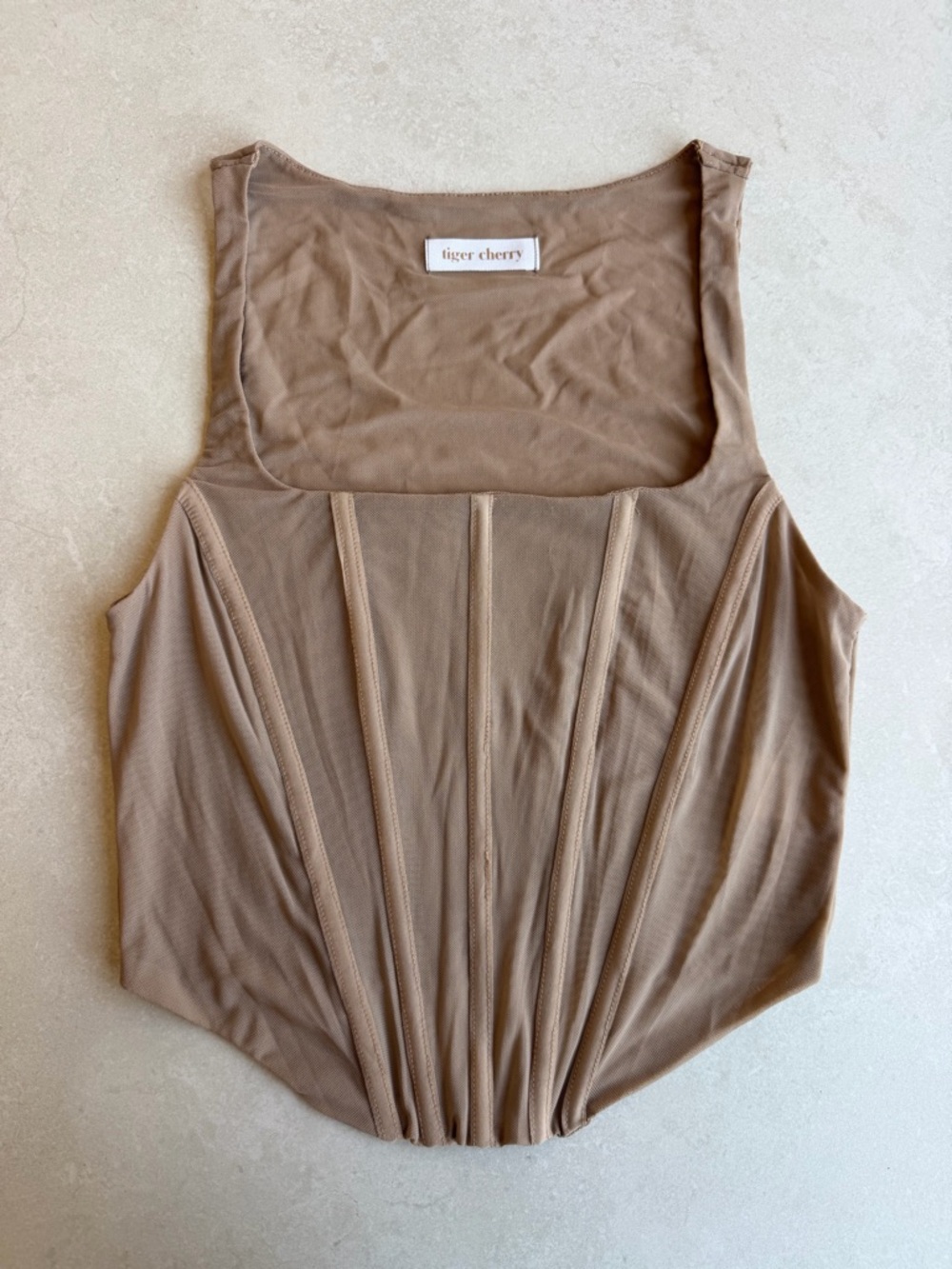 Brown Mesh Corset Crop Top
